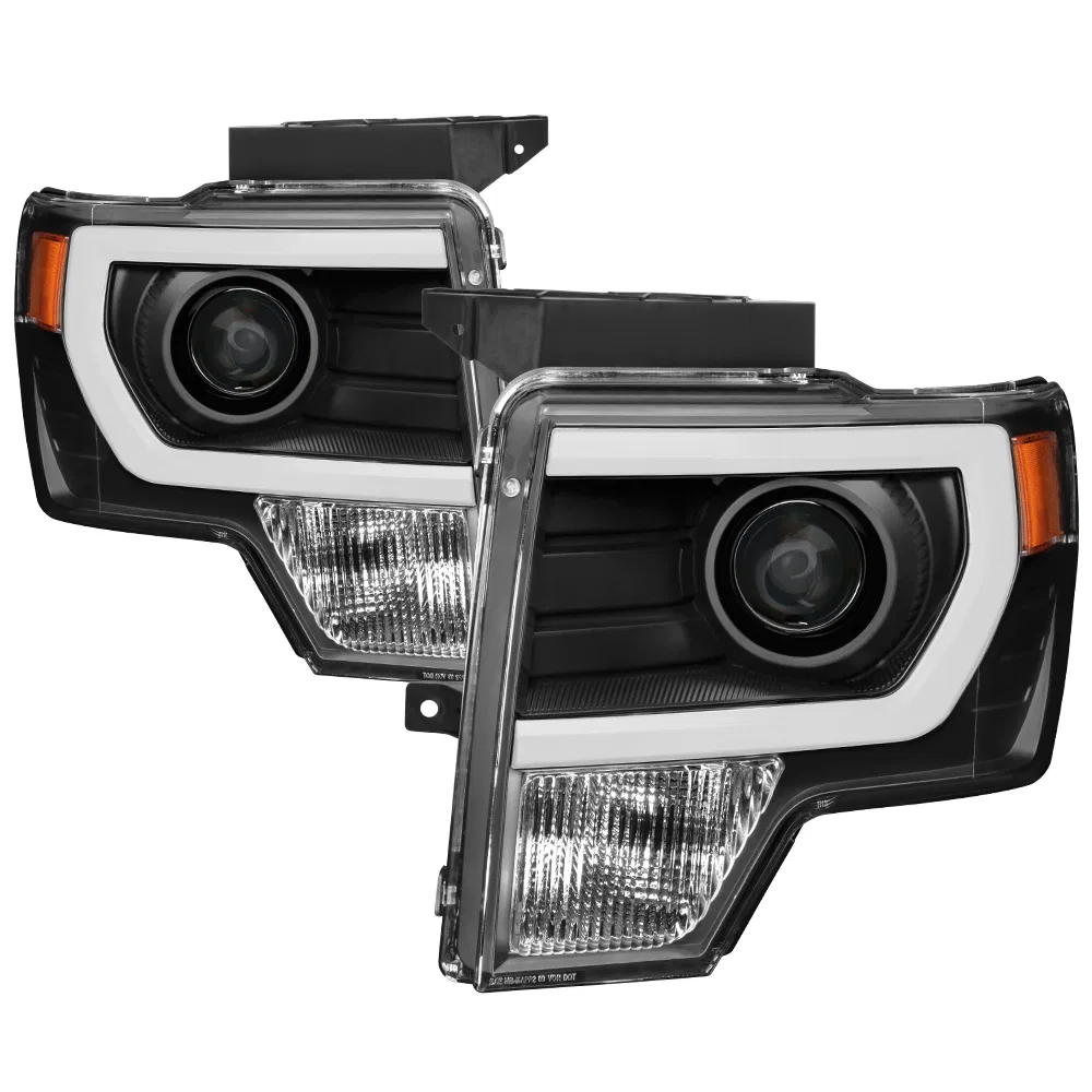 9037252 – SPYDER Headlight Assembly, Halogen Bulb Projector Beam With Bar Style Daytime Running Light Clear Lens Blac...
